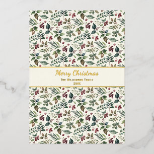 Elegant Rustic Botanical Pretty Christmas Foil Holiday Card