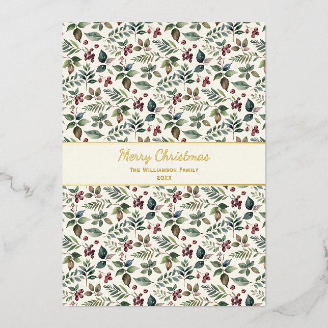 Elegant Rustic Botanical Pretty Christmas Foil Holiday Card (Front)