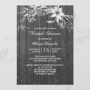 Elegant rustic Bridal Shower. Grey wood barn Invitation