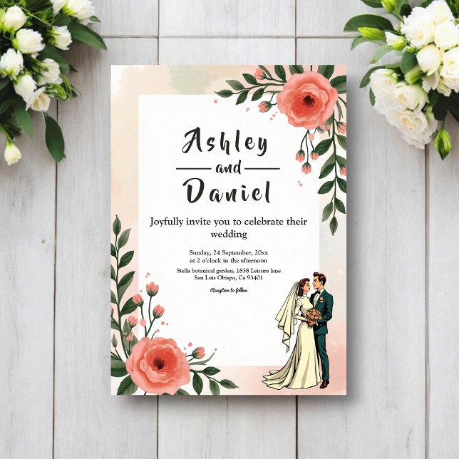 Elegant Rustic Bride And Groom Boho Floral Wedding Invitation (Creator Uploaded)