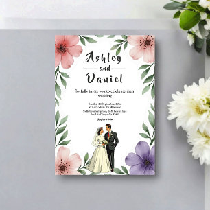 Elegant Rustic Bride & Groom Summer Floral Wedding Invitation