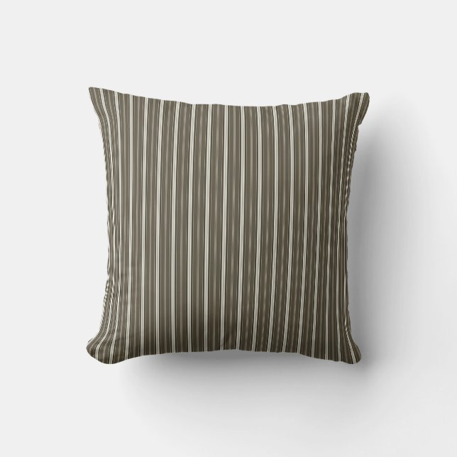 Elegant Rustic Brown French Ticking Stripe  Cushion (Front)