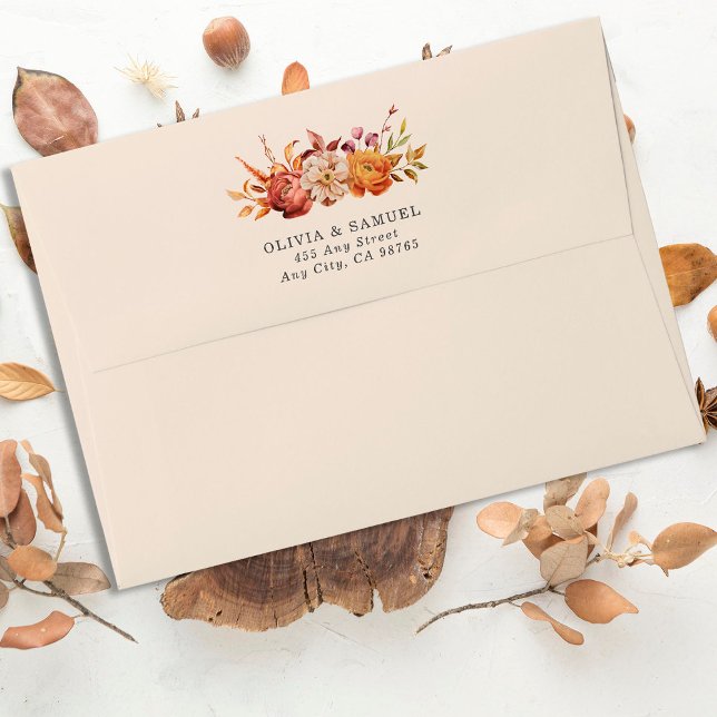 Elegant Rustic Brown Orange Floral Foliage Wedding Envelope (Creator Uploaded)