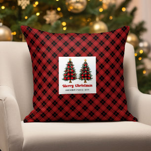 Elegant Rustic Buffalo Plaid Family Name Pillow