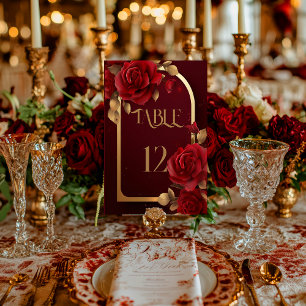 Elegant Rustic Burgundy and Gold Table Number
