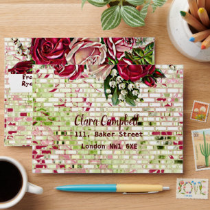 Elegant Rustic Burgundy Floral Maroon Rose Wedding Envelope