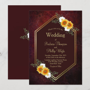 Elegant Rustic Burgundy Geometric Floral Wedding Invitation