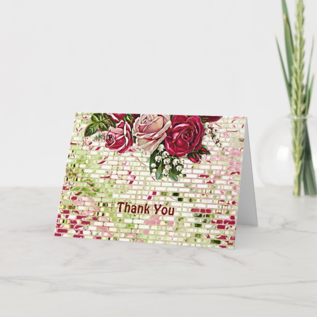  Elegant Rustic Burgundy Maroon Roses Wedding  Thank You Card (Front)