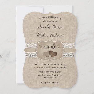 Elegant Rustic Burlap and Lace Wedding Invitation