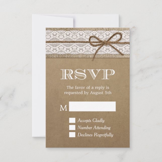 Elegant Rustic Burlap String Bow Wedding RSVP (Front)