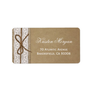 Elegant Rustic Burlap String Tied in a Bow Lace Label