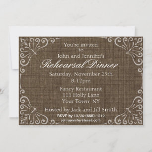 Elegant Rustic Burlap Vintage Rehearsal Dinner Invitation
