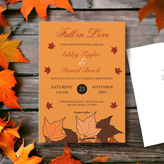 Elegant Rustic Burnt Orange Leaves Fall Wedding Invitation (Creator Uploaded)