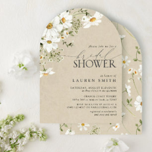 Elegant Rustic CalliWatercolor Daisy Bridal Shower Invitation