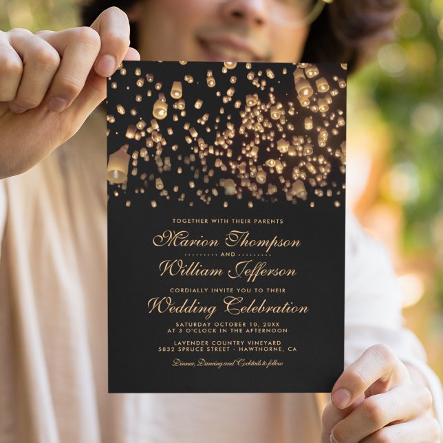 Elegant Rustic Candle Love Wish Lanterns Wedding Invitation (Creator Uploaded)