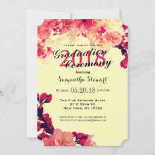 Elegant & Rustic Cherry Blossoms on Vintage Yellow Invitation