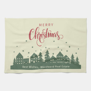 Elegant Rustic Chic Christmas Houses Real Estate Tea Towel