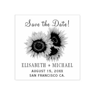 Elegant rustic chic sunflower wedding save de date rubber stamp
