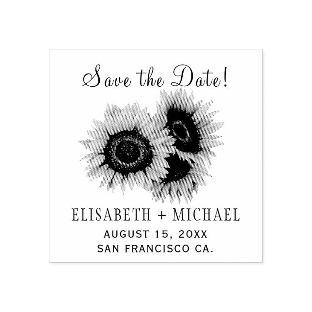 Elegant rustic chic sunflower wedding save de date rubber stamp (Imprint)