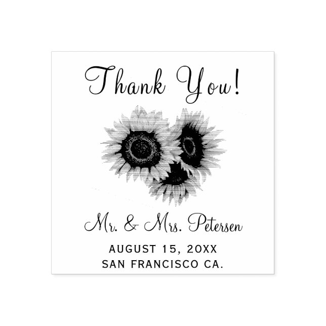 Elegant rustic chic sunflower wedding thank you rubber stamp (Imprint)