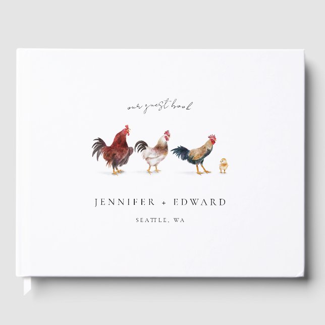Elegant Rustic Chicken Wedding Guest Book (Front)
