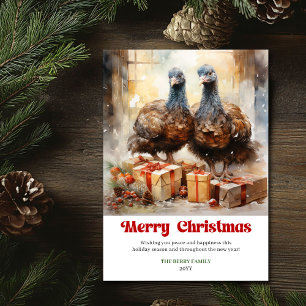 Elegant rustic Christmas scene animal greeting Holiday Card