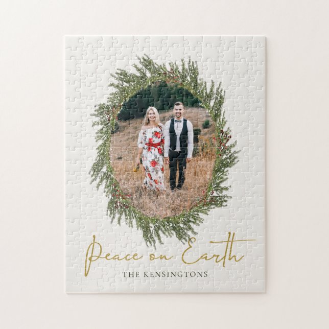 Elegant Rustic Christmas Wreath Holiday Photo Jigsaw Puzzle (Vertical)