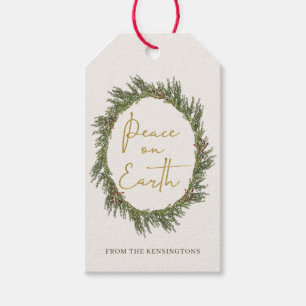 Elegant Rustic Christmas Wreath Peace on Earth Gift Tags