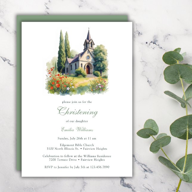 Elegant Rustic Church Baptism Christening Invitation (Elegant Rustic Church Baptism Christening Invitation)