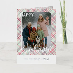 Elegant Rustic Classy Plaid Pattern Gold Foil Holiday Card