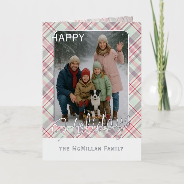 Elegant Rustic Classy Plaid Pattern Gold Foil Holiday Card (Front)