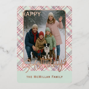 Elegant Rustic Classy Plaid Pattern Gold Foil Holiday Card