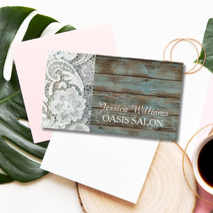 elegant rustic country white lace blue barn wood business card