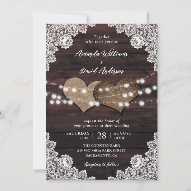 Elegant Rustic Country Wood Wedding Invitation (Front)