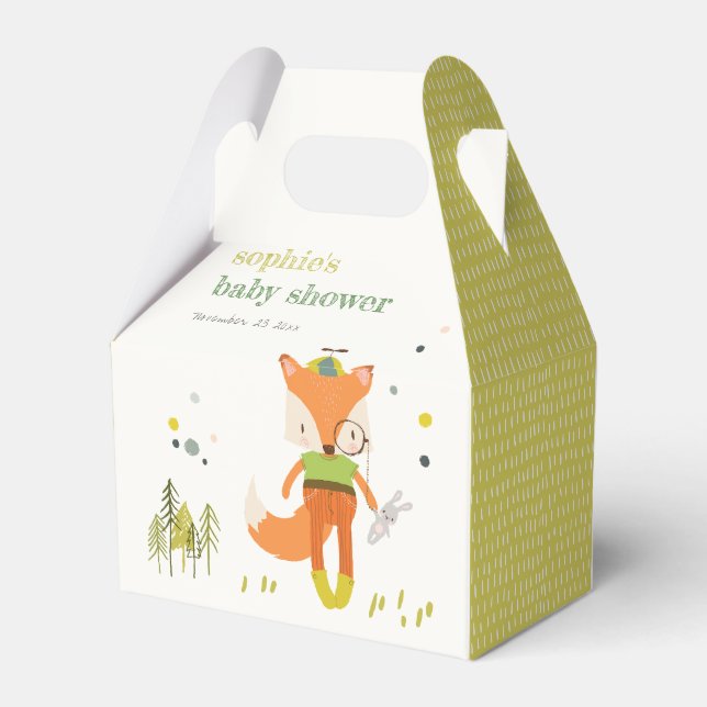 Elegant Rustic Cute Woodland Fun Fox Baby Shower Favour Box (Back Side)