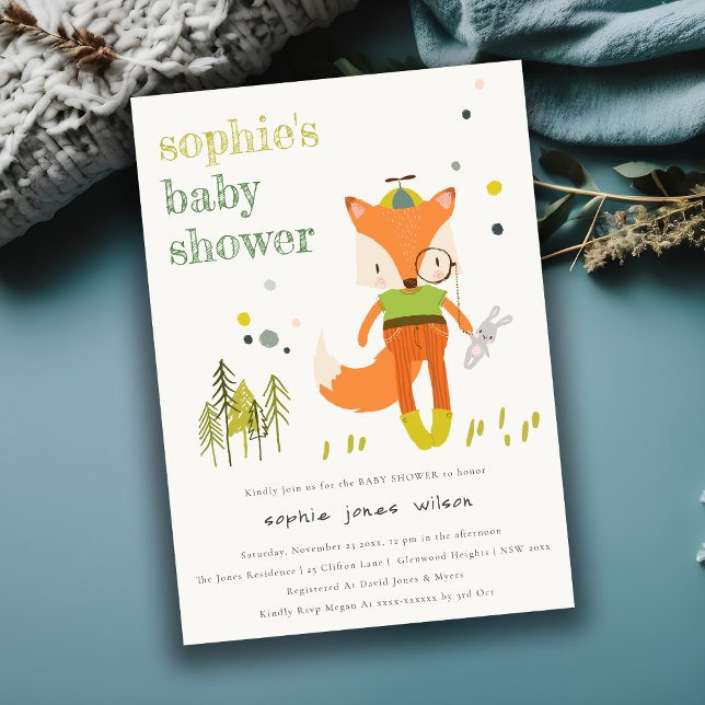 Elegant Rustic Cute Woodland Fun Fox Baby Shower Invitation (Creator Uploaded)