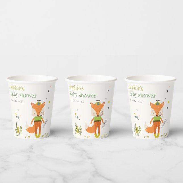 Elegant Rustic Cute Woodland Fun Fox Baby Shower Paper Cups (Multi)