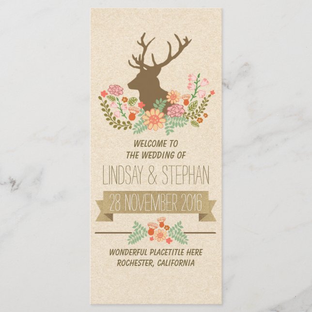 Elegant rustic deer wedding programs programme (Front)