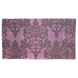 Elegant Rustic Distressed Purple Damask Pattern Pillowcase