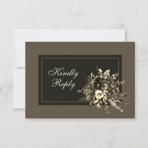 Elegant Rustic Dried Floral Dark Brown Wedding RSVP Card