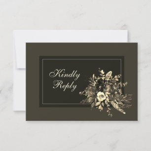 Elegant Rustic Dried Floral Dark Chocolate Wedding RSVP Card