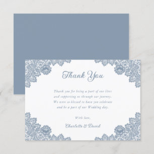 Elegant Rustic Dusty Blue Floral Lace Wedding Thank You Card