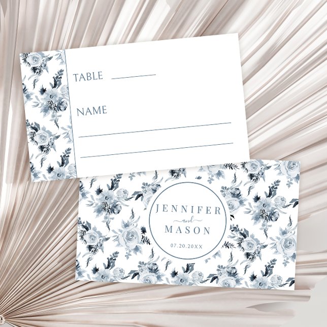 Elegant Rustic Dusty Blue Grey Floral Wedding  Place Card (Creator Uploaded)