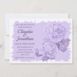Elegant rustic dusty blue roses floral wedding invitation