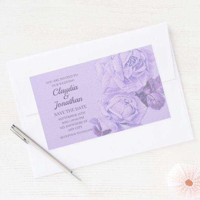 Elegant rustic dusty blue roses floral wedding rectangular sticker (Envelope)