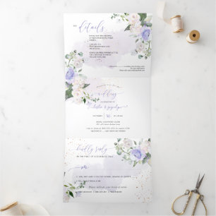 Elegant Rustic Dusty Purple Watercolor Roses Tri-Fold Invitation