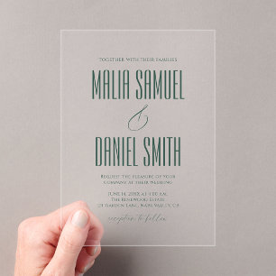 Elegant Rustic Emerald Green Wedding Acrylic Invitations