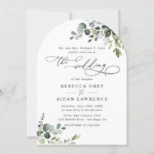 Elegant Rustic Eucalyptus Arched Greenery Wedding Invitation