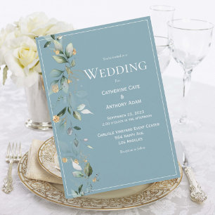 Elegant Rustic Eucalyptus Blue Wedding Invitation
