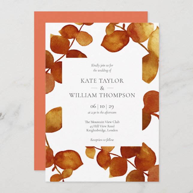 Elegant Rustic Eucalyptus Floral Wedding Invitation (Front/Back)